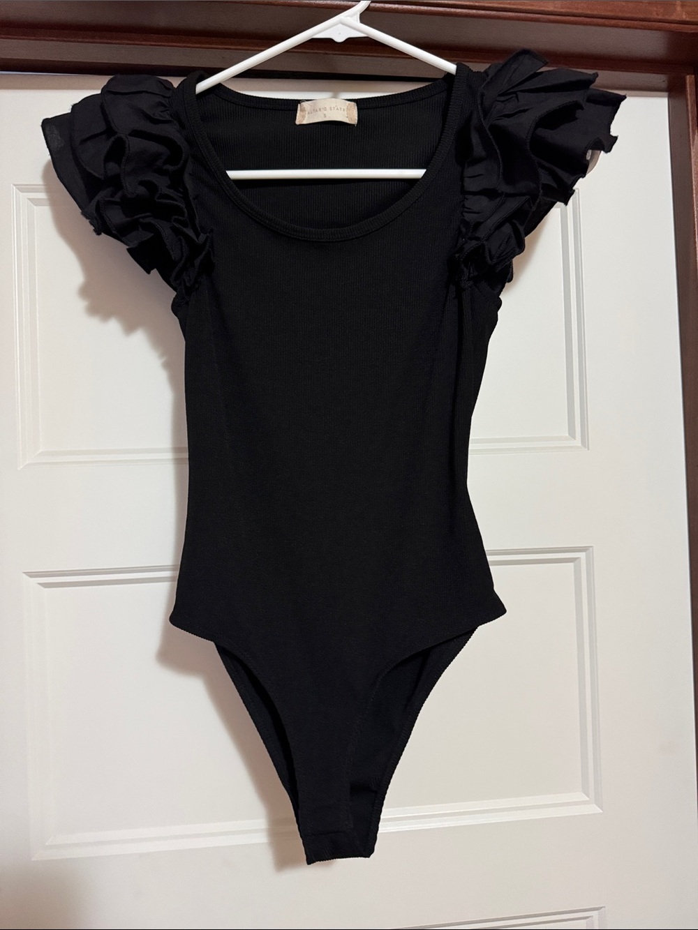 Altar'd State Black Ruffle-Sleeve Bodysuit with Scoop Neck